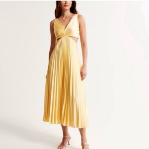 Abercrombie & Fitch Sunny Yellow Pleated Midi Dress
